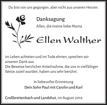 Traueranzeige von Ellen Walther von Südthüringer Presse