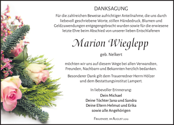 Traueranzeige von Marion Wieglepp von Südthüringer Presse