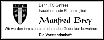 Traueranzeige von Manfred Brey von Frankenpost