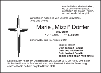 Traueranzeige von Marie Dörfler von Frankenpost
