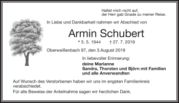 Traueranzeige von Armin Schubert von Frankenpost