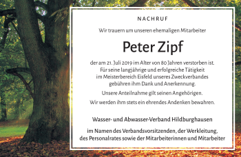 Traueranzeige von Peter Zipf von Südthüringer Presse