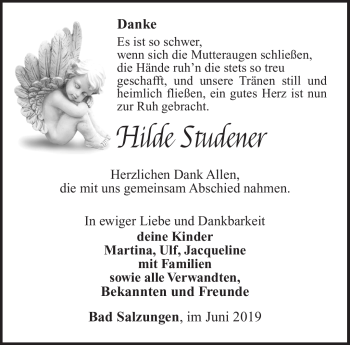 Traueranzeige von Hilde Studener von Südthüringer Presse