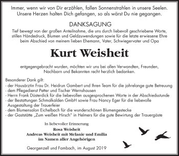 Traueranzeige von Kurt Weisheit von Südthüringer Presse