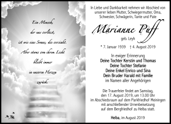 Traueranzeige von Marianne Puff von Südthüringer Presse
