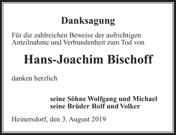 Traueranzeige von Hans-Joachim Bischoff von Südthüringer Presse
