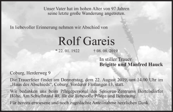 Traueranzeige von Rolf Gareis von Neue Presse Coburg