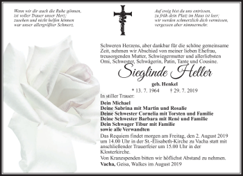 Traueranzeige von Sieglinde Heller von Südthüringer Presse