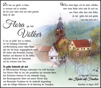 Traueranzeige von Flora Völker von Südthüringer Presse