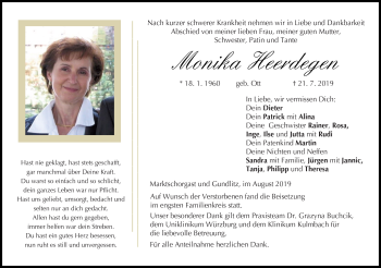Traueranzeige von Monika Heerdengen von Frankenpost