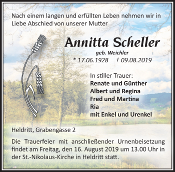 Traueranzeige von Annitta Scheller von Neue Presse Coburg