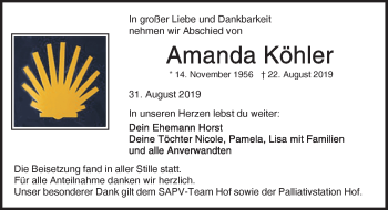 Traueranzeige von Amanda Köhler von Frankenpost