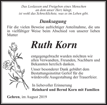 Traueranzeige von Ruth Korn von Südthüringer Presse