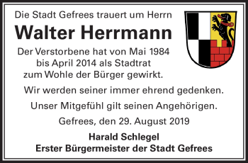 Traueranzeige von Walter Herrmann von Frankenpost