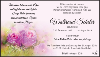 Traueranzeige von Waltraud Scheler von Südthüringer Presse