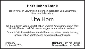 Traueranzeige von Ute Horn von Neue Presse Coburg