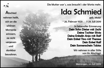 Traueranzeige von Ida Schmied von Südthüringer Presse
