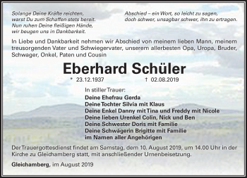 Traueranzeige von Eberhard Schüler von Südthüringer Presse