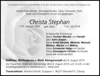 Traueranzeige von Christa Stephan von Neue Presse Coburg
