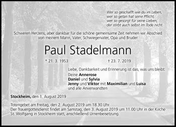 Traueranzeige von Paul Stadelmann von Neue Presse Coburg