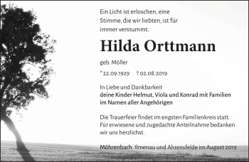 Traueranzeige von Hilda Orttmann von Südthüringer Presse