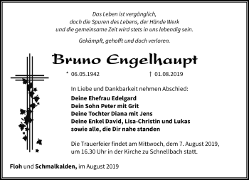 Traueranzeige von Bruno Engelhardt von Südthüringer Presse
