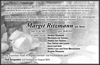 Traueranzeige von Margit Ritzmann von Südthüringer Presse