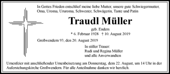 Traueranzeige von Traudl Müller von Frankenpost