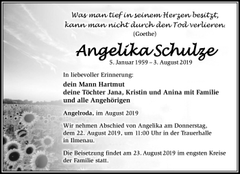 Traueranzeige von Angelika Schulze von Südthüringer Presse