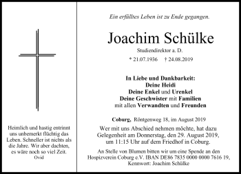 Traueranzeige von Joachim Schülke von Neue Presse Coburg