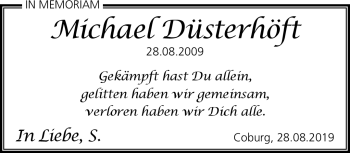 Traueranzeige von Michael Düsterhöft von Neue Presse Coburg