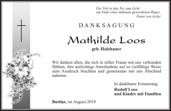 Traueranzeige von Mathilde Loos von Südthüringer Presse