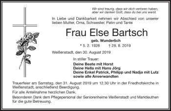 Traueranzeige von Else Bartsch von Frankenpost