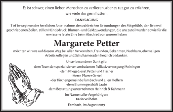 Traueranzeige von Margerete Petter von Südthüringer Presse
