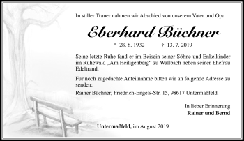 Traueranzeige von Eberhard Büchner von Südthüringer Presse