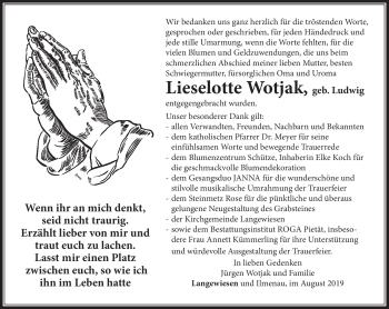 Traueranzeige von Lieselotte Wotjak von Südthüringer Presse