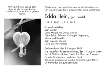 Traueranzeige von Edda Hein von Neue Presse Coburg