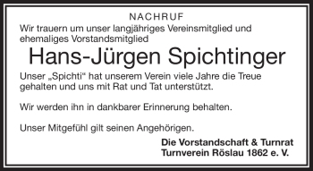Traueranzeige von Hans-Jürgen Spichtinger von Frankenpost