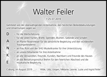 Traueranzeige von Walter Feiler von Neue Presse Coburg