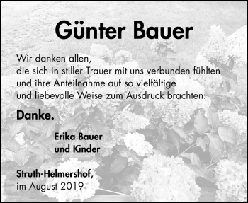 Traueranzeige von Günter Bauer von Südthüringer Presse