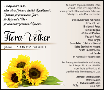 Traueranzeige von Flora Völker von Südthüringer Presse