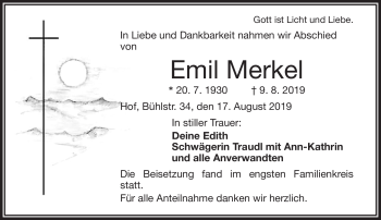 Traueranzeige von Emil Merkel von Frankenpost