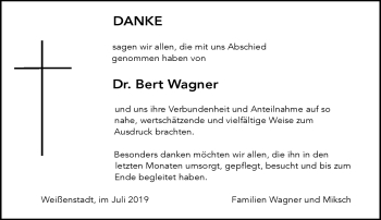 Traueranzeige von Bert Wagner von Frankenpost