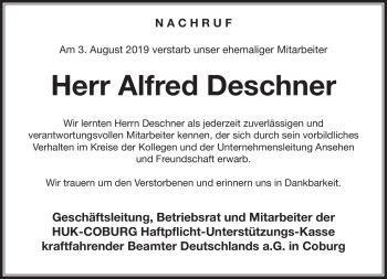 Traueranzeige von Alfred Deschner von Neue Presse Coburg
