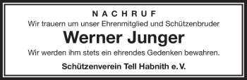 Traueranzeige von Werner Junger von Frankenpost