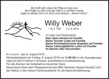 Traueranzeige von Willy Weber von Neue Presse Coburg