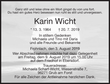 Traueranzeige von Karin Wicht von Neue Presse Coburg