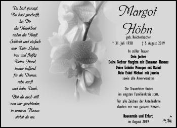 Traueranzeige von Margot Höhn von Südthüringer Presse
