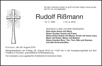 Traueranzeige von Rudolf Rißmann von Neue Presse Coburg