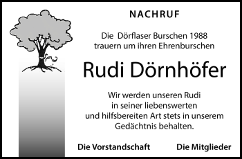 Traueranzeige von Rudi Dörnhöfer von Frankenpost